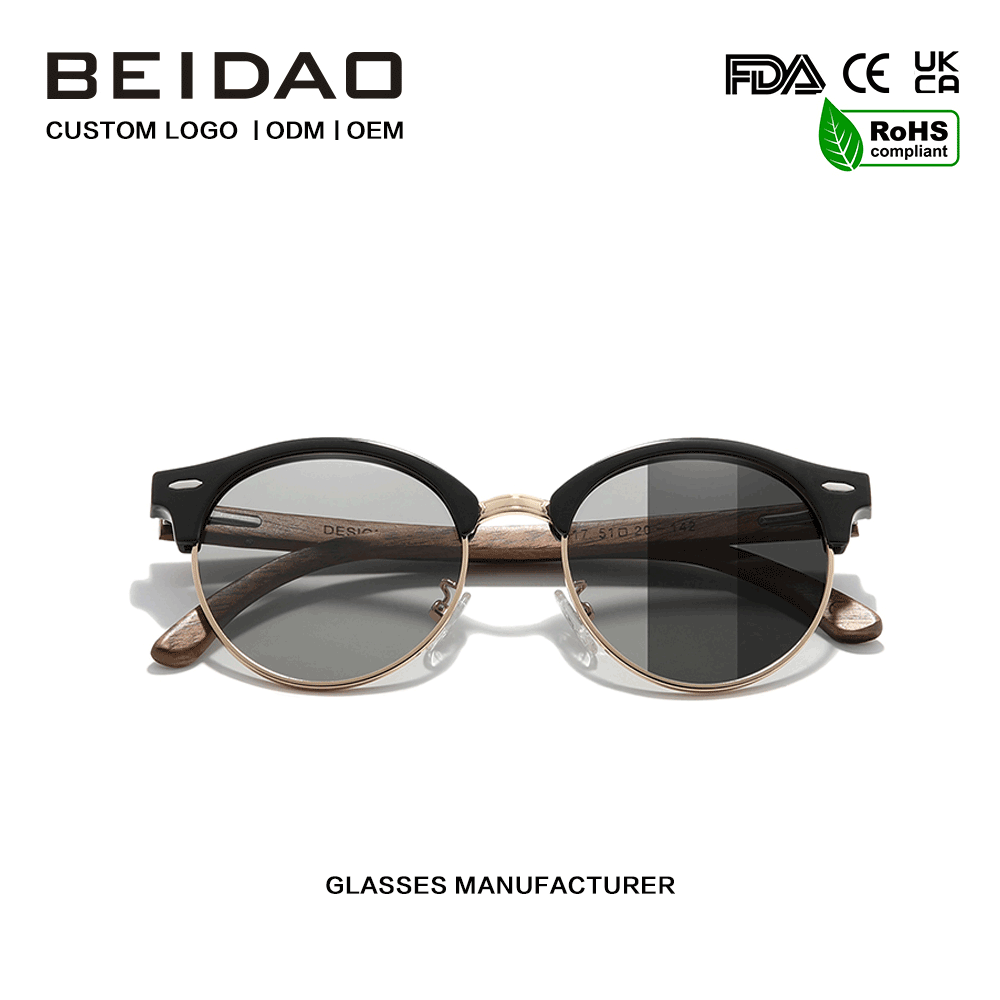 Modern Walnut Wooden Photochromic läätsed Päikeseprillid Sõit
